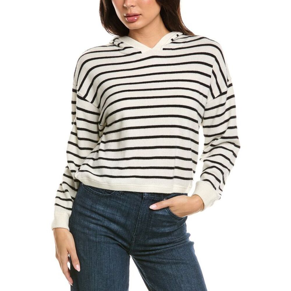 The Cashmere Project Womens  Striped 100% Cashmere Hoodie, White